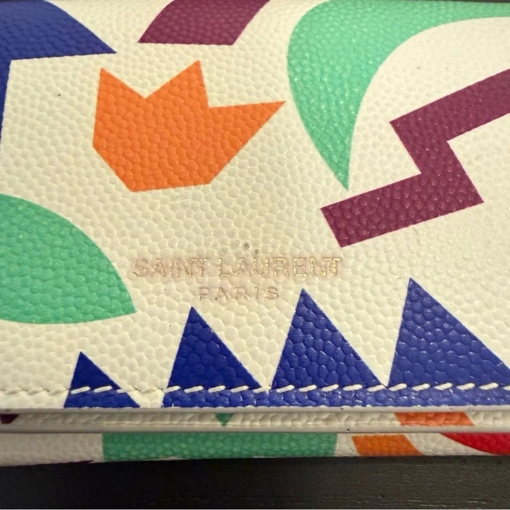 Saint Laurent Paris Compact Wallet - White Base with Multicolor Shapes - Picture 2 of 7